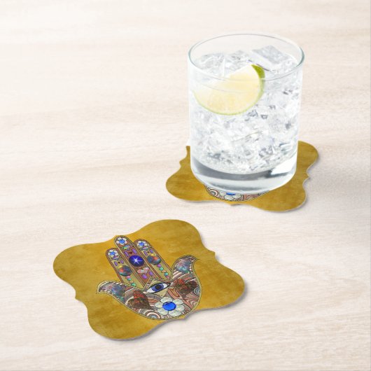 Hamsa harten bloemen Opal Art over goud Kartonnen Onderzetters (Insitu)