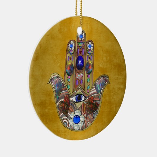 Hamsa harten bloemen Opal Art over goud Keramisch Ornament (Rechts)