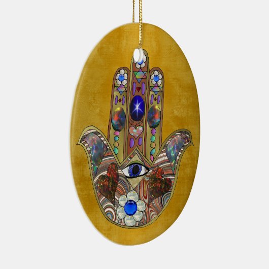 Hamsa harten bloemen Opal Art over goud Keramisch Ornament (Rechts)