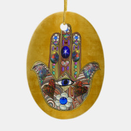 Hamsa harten bloemen Opal Art over goud Keramisch Ornament
