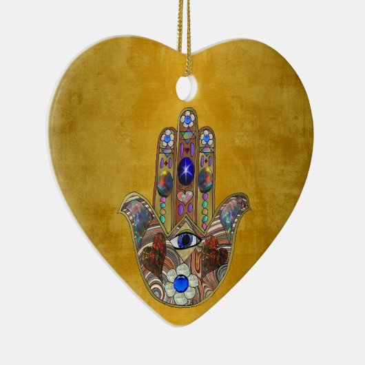 Hamsa harten bloemen Opal Art over goud Keramisch Ornament (Rechts)