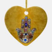 Hamsa harten bloemen Opal Art over goud Keramisch Ornament (Voorkant)
