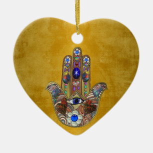 Hamsa harten bloemen Opal Art over goud Keramisch Ornament
