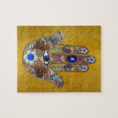 Hamsa harten bloemen Opal Art over goud Legpuzzel (Horizontaal)
