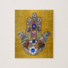 Hamsa harten bloemen Opal Art over goud Legpuzzel