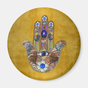 Hamsa harten bloemen Opal Art over goud Magneet