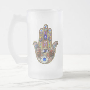 Hamsa harten bloemen Opal Art over goud Matglas Bierpul