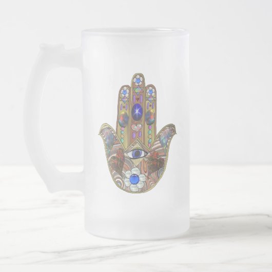 Hamsa harten bloemen Opal Art over goud Matglas Bierpul (Links)
