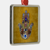 Hamsa harten bloemen Opal Art over goud Metalen Ornament (Rechts)