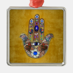 Hamsa harten bloemen Opal Art over goud Metalen Ornament