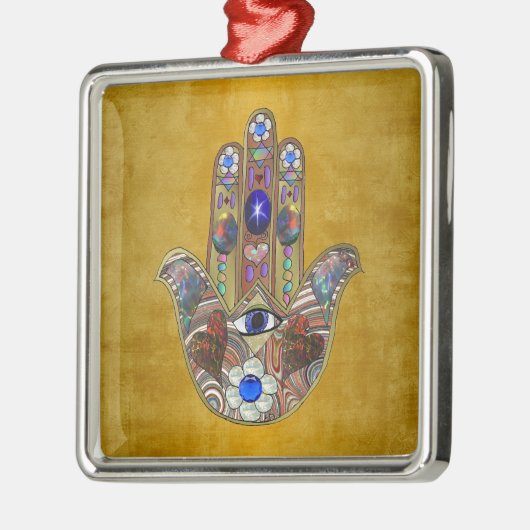 Hamsa harten bloemen Opal Art over goud Metalen Ornament (Links)