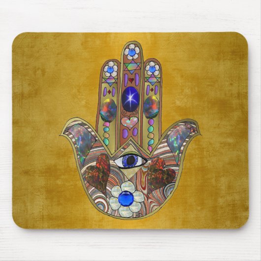 Hamsa harten bloemen Opal Art over goud Muismat (Voorkant)