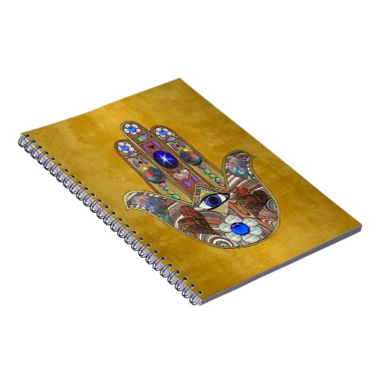 Hamsa harten bloemen Opal Art over goud Notitieboek (Rechterzijde)
