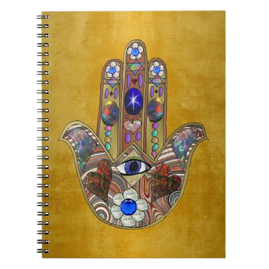 Hamsa harten bloemen Opal Art over goud Notitieboek (Voorkant)