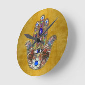Hamsa harten bloemen Opal Art over goud Ronde Klok (Hoek)