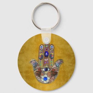 Hamsa harten bloemen Opal Art over goud Sleutelhanger