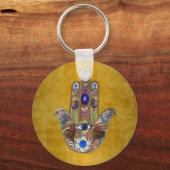 Hamsa harten bloemen Opal Art over goud Sleutelhanger (Voorkant)