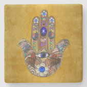 Hamsa harten bloemen Opal Art over goud Stenen Onderzetter (Voorkant)