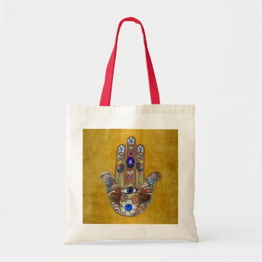 Hamsa harten bloemen Opal Art over goud Tote Bag (Voorkant)