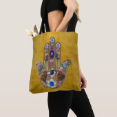 Hamsa harten bloemen Opal Art over goud Tote Bag (Dichtbij)