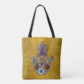 Hamsa harten bloemen Opal Art over goud Tote Bag (Achterkant)