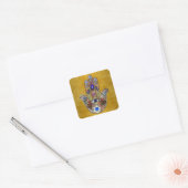 Hamsa harten bloemen Opal Art over goud Vierkante Sticker (Envelop)