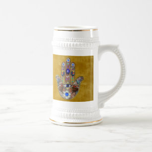 Hamsa Harten Bloemen Opal Kunst op Goud Bierpul