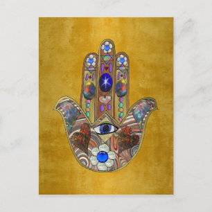 Hamsa Harten Bloemen Opal Kunst op Goud Briefkaart