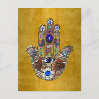 Hamsa Harten Bloemen Opal Kunst op Goud Briefkaart
