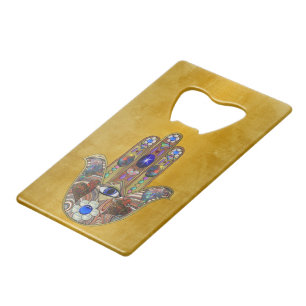 Hamsa Harten Bloemen Opal Kunst op Goud Creditkaart Flessenopener