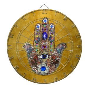 Hamsa Harten Bloemen Opal Kunst op Goud Dartbord