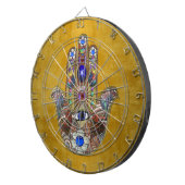 Hamsa Harten Bloemen Opal Kunst op Goud Dartbord (Voorkant Rechts)