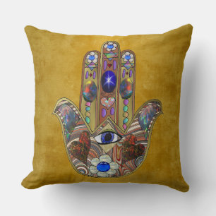 Hamsa Harten Bloemen Opal Kunst op Goud Kussen