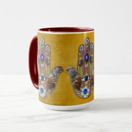 Hamsa Harten Bloemen Opal Kunst op Goud Mok