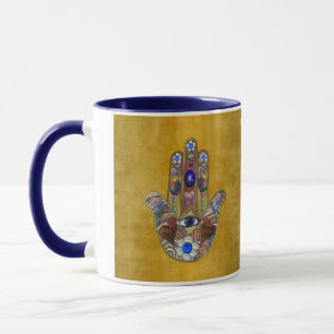 Hamsa Harten Bloemen Opal Kunst op Goud Mok