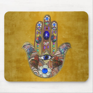 Hamsa Harten Bloemen Opal Kunst op Goud Muismat