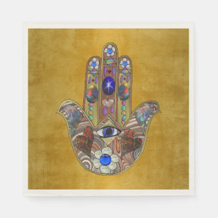 Hamsa Harten Bloemen Opal Kunst op Goud Servetten