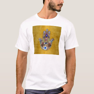 Hamsa Harten Bloemen Opal Kunst op Goud T-shirt