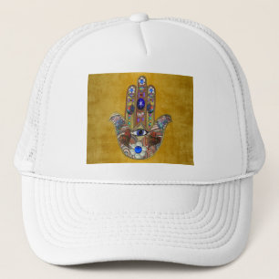Hamsa Harten Bloemen Opal Kunst op Goud Trucker Pet