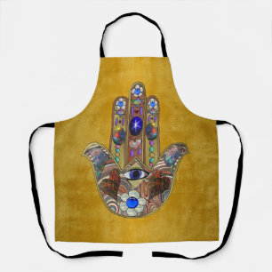 Hamsa Hearts Flowers Opal Art op Goud Schort