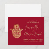 Hamsa Henna Goud Rood Desi Trouw Uitnodiging (Voorkant / Achterkant)