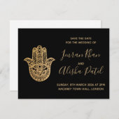 hamsa Henna Goud Zwart Desi Trouw Uitnodiging (Voorkant / Achterkant)