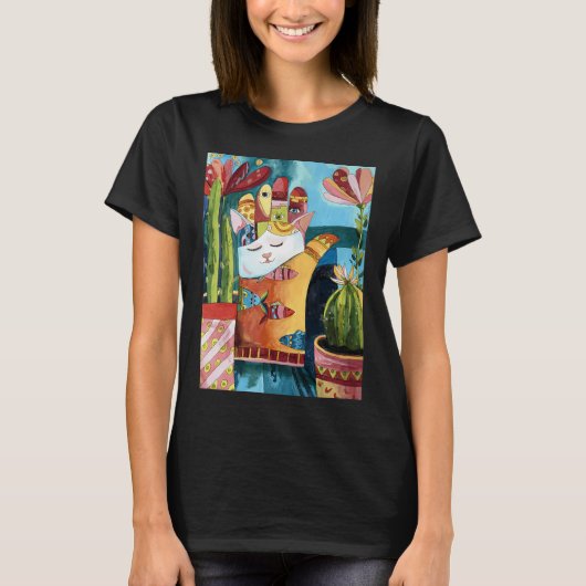Hamsa Kat Talisman Schilderij T-shirt (Voorkant)