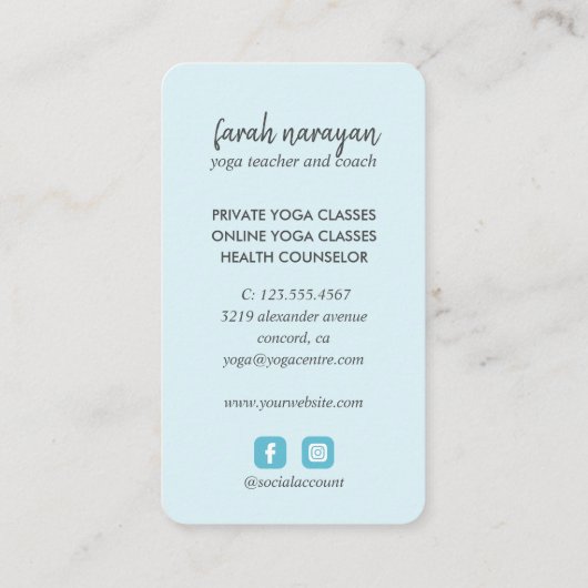 Hamsa | Licht blauw Wellness massage yoga holistic Visitekaartje (Achterkant)