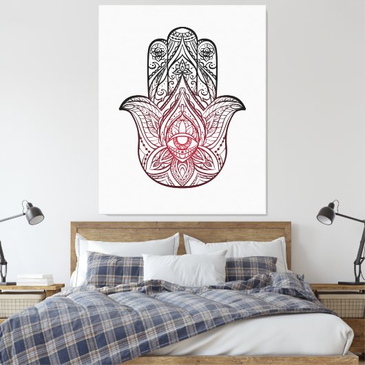 Hamsa met boho-patroon canvas afdruk (Insitu (Slaapkamer))