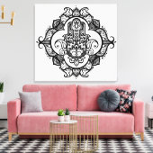 Hamsa met etnische Ornamenten doedel 6 Canvas Afdruk (Insitu (Woonkamer))