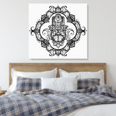 Hamsa met etnische Ornamenten doedel 6 Canvas Afdruk (Insitu (Slaapkamer))