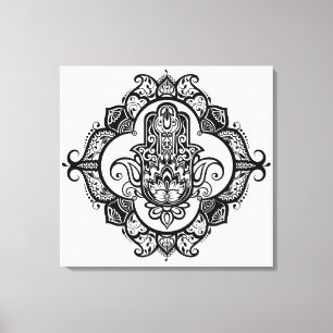 Hamsa met etnische Ornamenten doedel 6 Canvas Afdruk