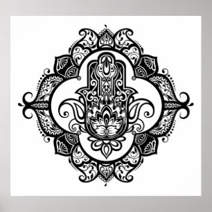 Hamsa met etnische Ornamenten Doodle 2 Poster
