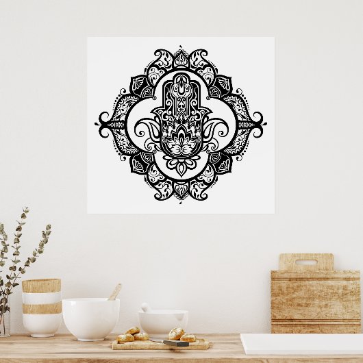 Hamsa met etnische Ornamenten Doodle 2 Poster (Keuken)